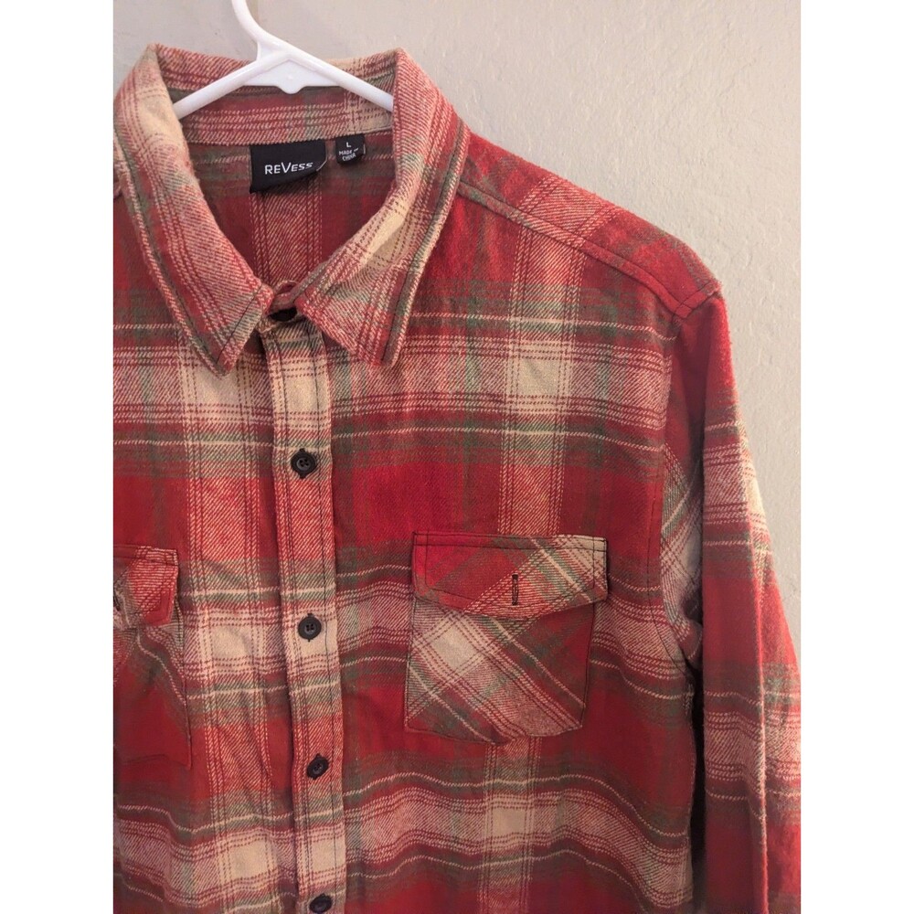 ReVess Men’s Red Plaid Flannel Button Down Shirt Long Sleeve Size XL Cabincore